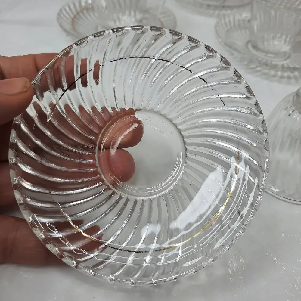 6 FEDERAL GLASS Clear Diana Pattern Swirl Demitasse Cup & Saucer Sets Depression